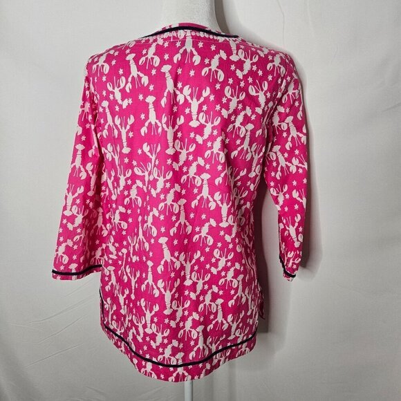Talbots Size Small Tropical Coastal Embroidered Lobster Rockstar Tunic Top Pink - Picture 5 of 9